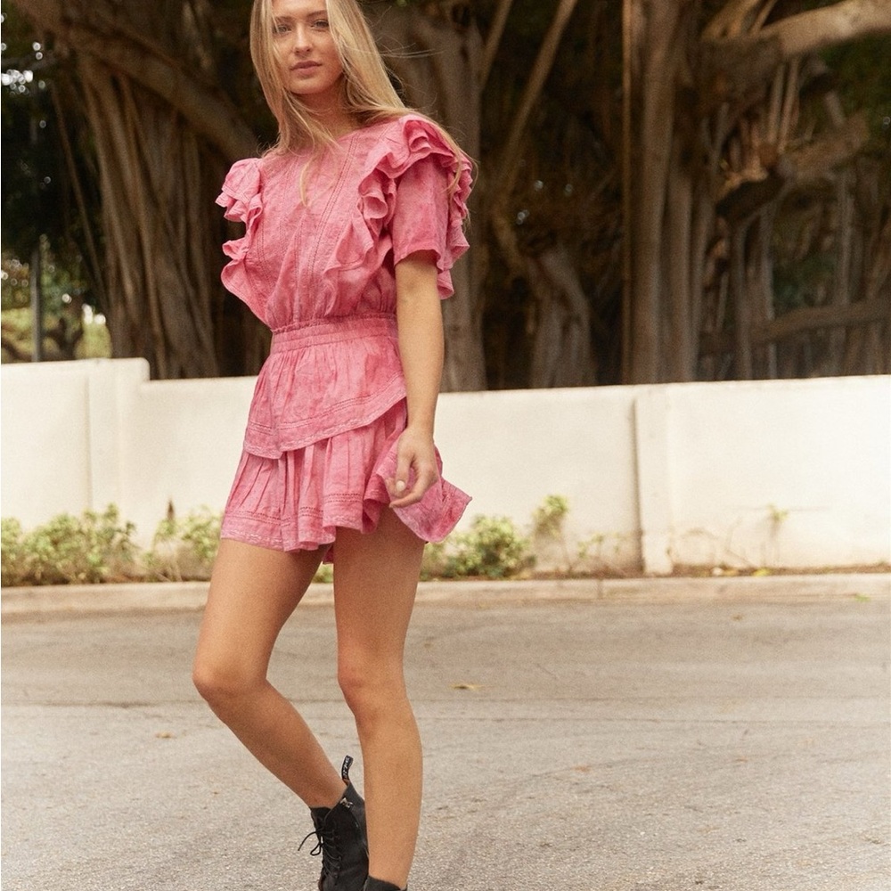 LoveShackFancy Pink Ruffled Mini Dress